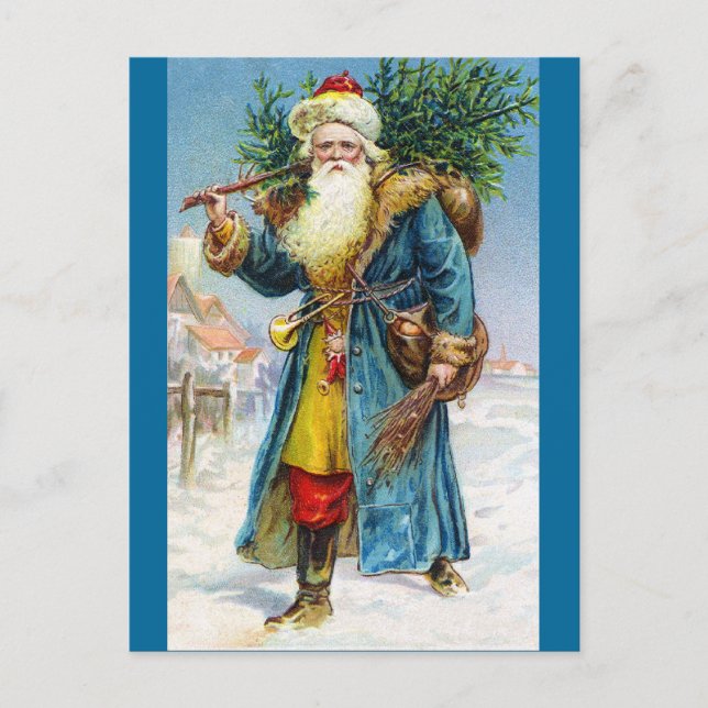 Santa with Fir Tree Holiday Postcard (Front)