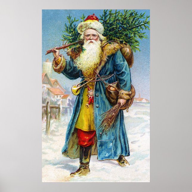 Santa with Fir Tree Poster (Front)