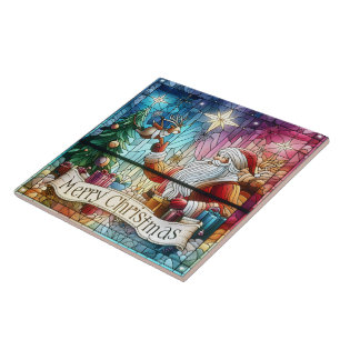 Santa with gifts and a reindeer tile