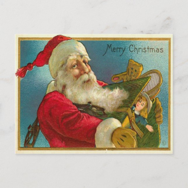 Santa with gifts holiday postcard (Front)