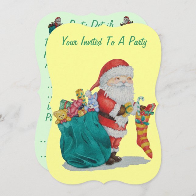 santa with gifts in sack for christmas invitation (Front/Back)