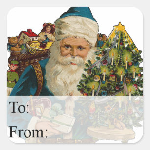 Santa With Gifts Vintage Christmas Gift Tag