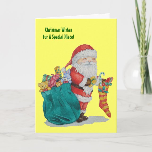 santa with green sack for neice at christmas holiday card (Front)