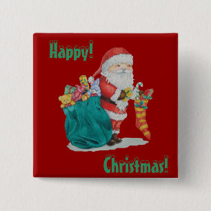 santa with green sack getting ready for christmas 15 cm square badge