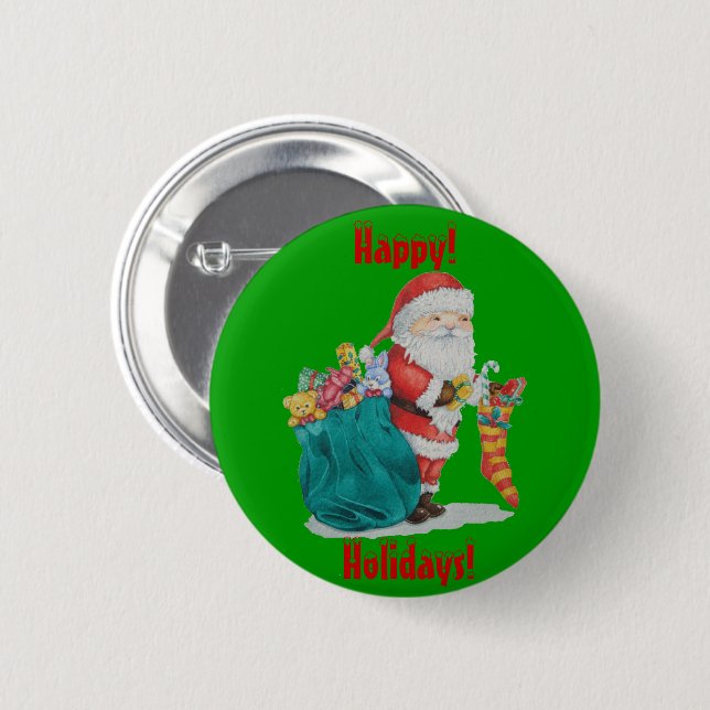 santa with green sack getting ready for christmas 6 cm round badge (Front & Back)