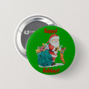 santa with green sack getting ready for christmas 6 cm round badge