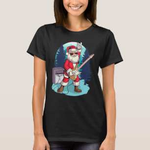 Santa With Guitar And Sunglasses Christmas T-Shirt