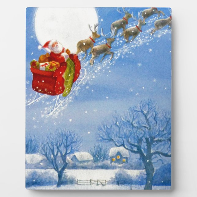 Santa with his flying Reindeer Plaque (Front)