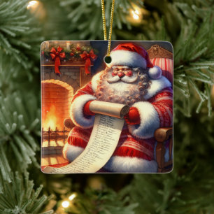 Santa with his List Personalised Ceramic Ornament