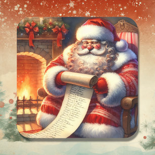 Santa with his List Personalised Square Sticker