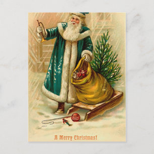 Santa with his sack of gifts- Victorian Christmas Holiday Postcard