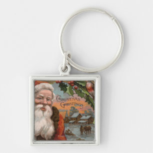 Santa with Holly, Village Scene Key Ring
