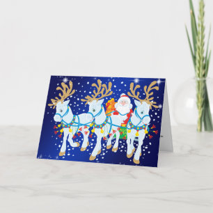 Santa with Horses and Sleigh Christmas Holiday Card