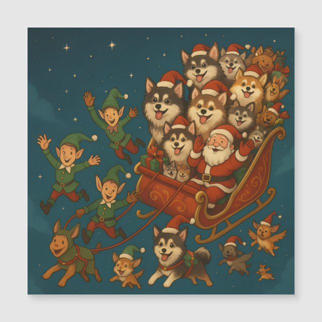 Santa with joyous pups and elves! (Front)