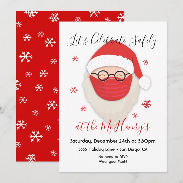Santa with mask Social Distancing Christmas Party Invitation (Front/Back)