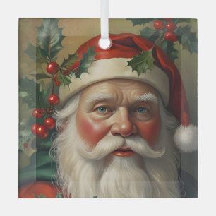 Santa With Mistletoe Glass Tree Decoration