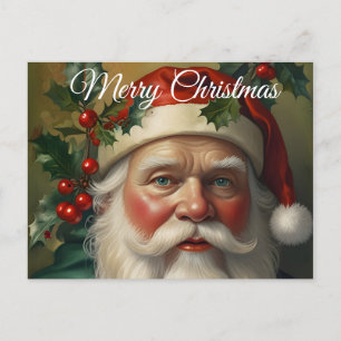 Santa With Mistletoe Holiday Postcard