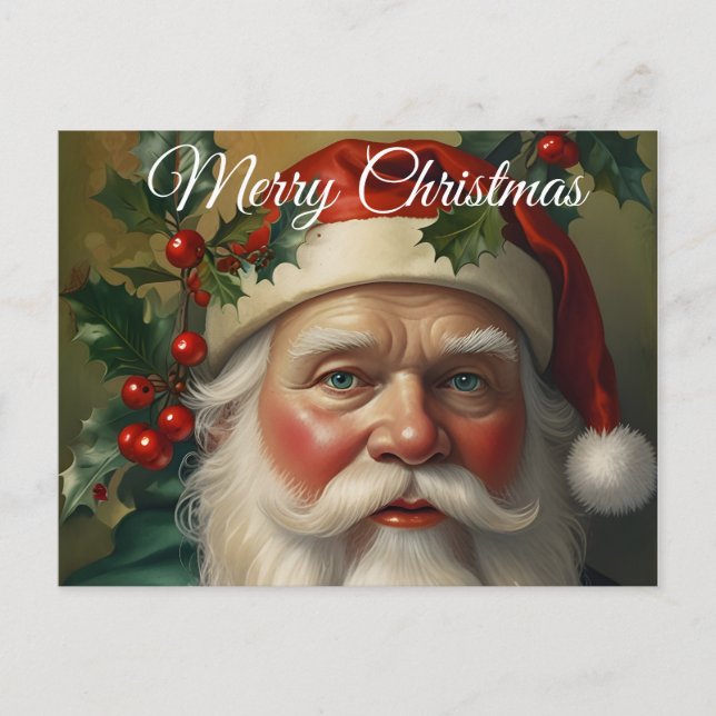Santa With Mistletoe Holiday Postcard (Front)