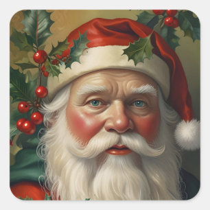 Santa With Mistletoe Square Sticker