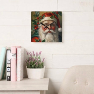 Santa With Mistletoe Square Wall Clock