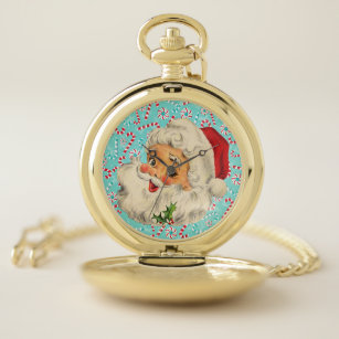 Santa with Peppermints Pocket Watch