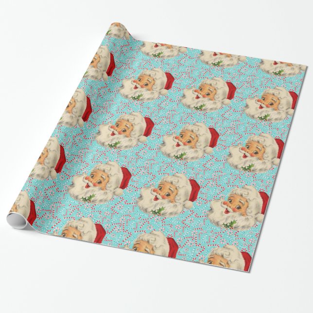 Santa with Peppermints Wrapping Paper (Unrolled)