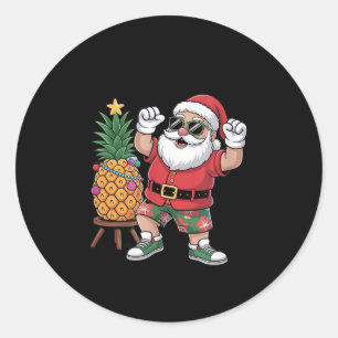 Santa With Pineapple Christmas Tree In Summer Time Classic Round Sticker