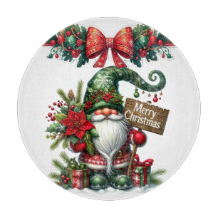 Santa with Poinsettia Christmas Cutting Board