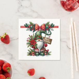 Santa with Poinsettia Christmas Napkin