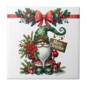 Santa with Poinsettia Christmas Tile