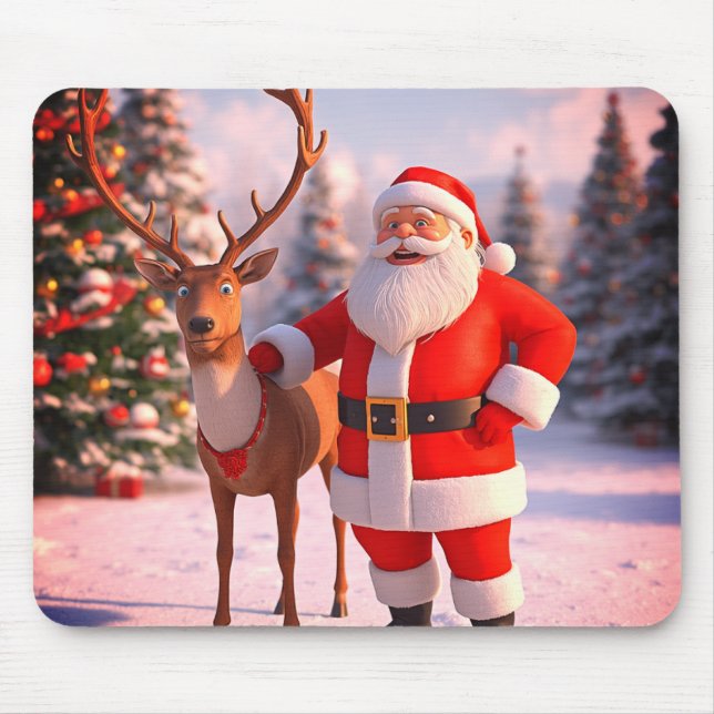 Santa With Prancer Out In The Field on a Thick Mouse Mat (Front)