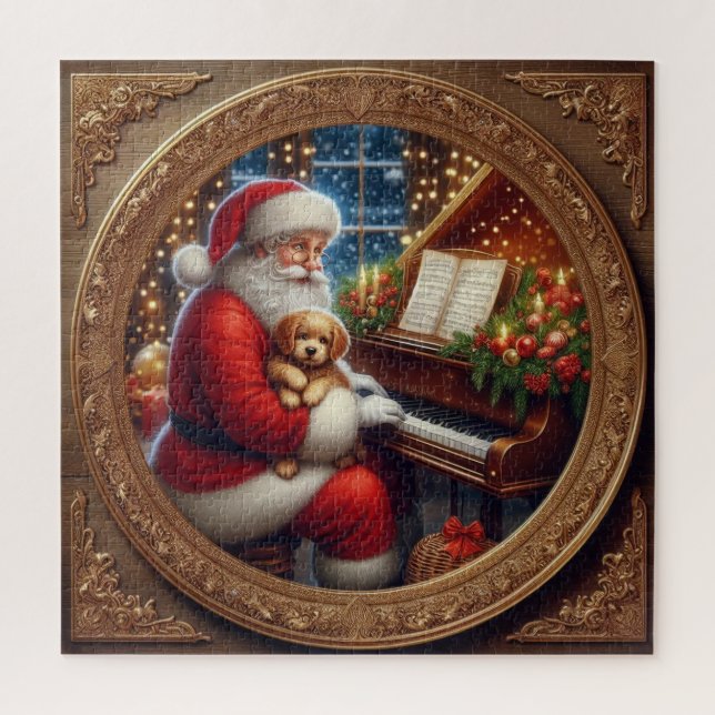 Santa With Puppie At The Piano Jigsaw Puzzle (Vertical)