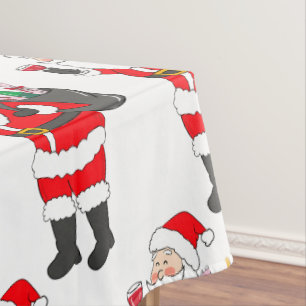 Santa With Red Wine Glass & Wine Sack Christmas Tablecloth