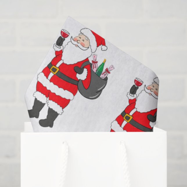 Santa With Red Wine Glass & Wine Sack Christmas Tissue Paper (Gift Bag)