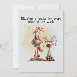 Santa with rein deer Flat Holiday Card