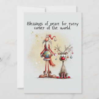 Santa with rein deer Flat Holiday Card
