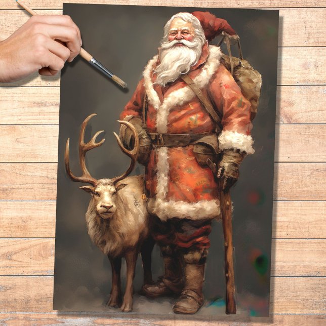 Santa with Reindeer 2 Decoupage Paper (Creator Uploaded)