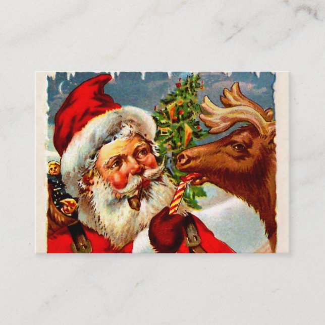 Santa with Reindeer Business Card (Front)