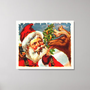 Santa with Reindeer Canvas Print