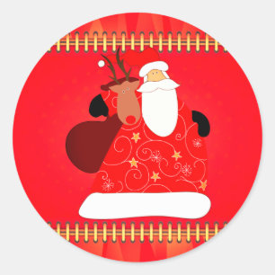Santa with Reindeer Christmas Holidays  Classic Round Sticker