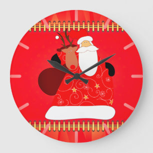 Santa with Reindeer Christmas Holidays Large Clock