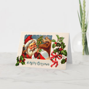 Santa with Reindeer Holiday Card