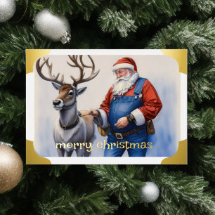 Santa with Reindeer Holiday Card