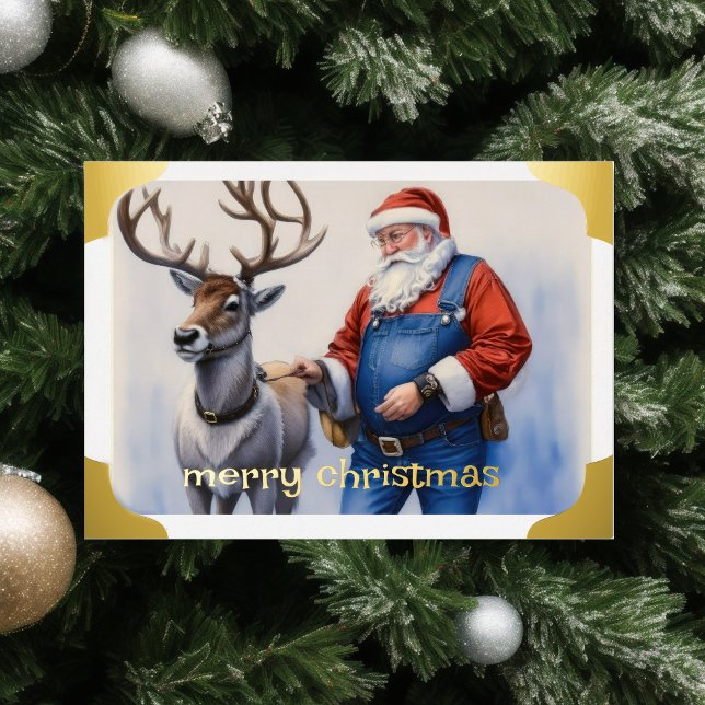 Santa with Reindeer Holiday Card (Creator Uploaded)