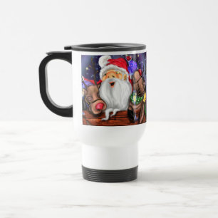 Santa with Reindeers Funny Christmas Travel Mug