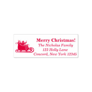 Santa With Rudolph In Sleigh Christmas Family Name Self-inking Stamp