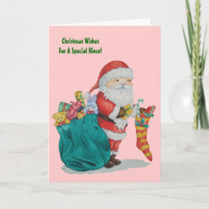 santa with sack and toys and gifts for christmas holiday card