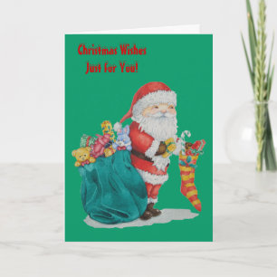 santa with sack and toys and gifts for christmas holiday card