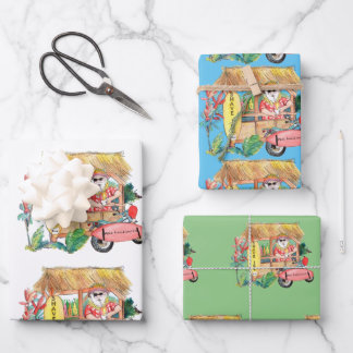 Santa with Shave Ice Mele Kalikimaka Wrapping Paper Sheet