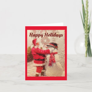 Santa With Snowman Holiday Card